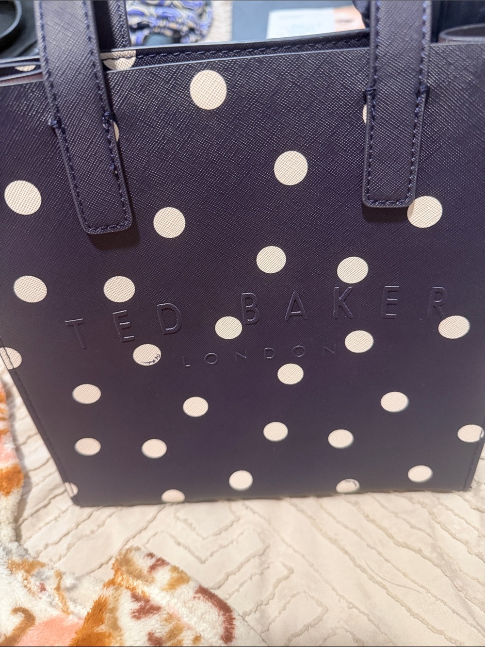 Ted Baker Navy and White Polka Dot Tote